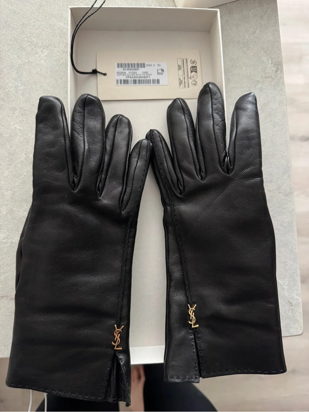 Saint Laurent Black Leather Gloves with Gold YSL Accent